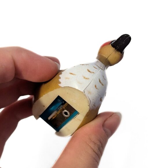 Vintage Painted Duck Pencil Sharpener 1970s Mallard Office Figurine Brown Black - Picture 6 of 7